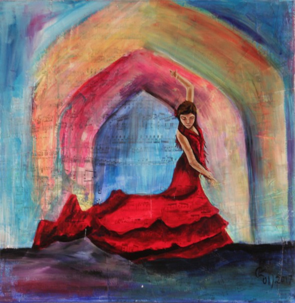 Flamencotänzerin ; Collage in Acryl